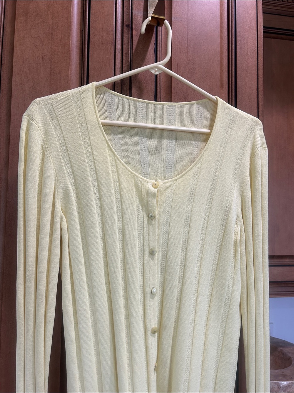 Light Yellow Ribbed Button-Front Women's Sweater - Picture 2 of 4